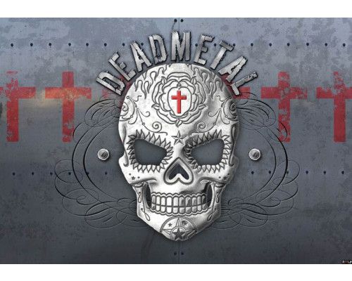 Deathmetal skull alchemie fotobehang, met een donkere en stoere uitstraling, ideaal voor rock- en metalfans.