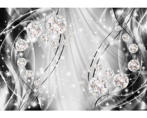 Fotobehang met zilveren en grijze diamanten, abstracte juwelen in een glanzende opstelling.