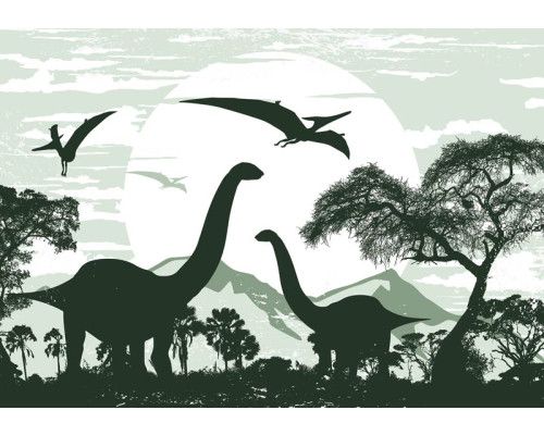 Fotobehang van dinosaurussen, speels en avontuurlijk.