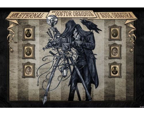 Fotobehang van Doctor Obsidius met soul obscura skulls en een skeletfotograaf.