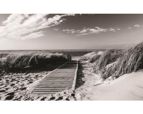 Zwart-wit fotobehang met duinen en strand, ideaal voor een minimalistische en serene uitstraling.