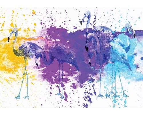 Fotobehang van een flamingo schilderij, met artistieke details en een levendige weergave van de vogel.