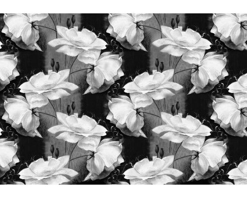 Abstract bloemenpatroon in zwart-wit, weergegeven op een modern en artistiek fotobehang.