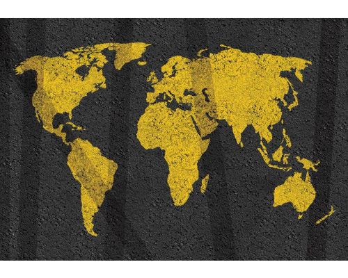 Gele wereldkaart fotobehang met een rustieke betonachtige textuur, ideaal voor een moderne en eigentijdse ruimte.