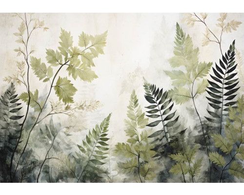 Groene bladeren, gedetailleerd geschilderd, komen tot leven op dit natuurgetrouwe fotobehang.