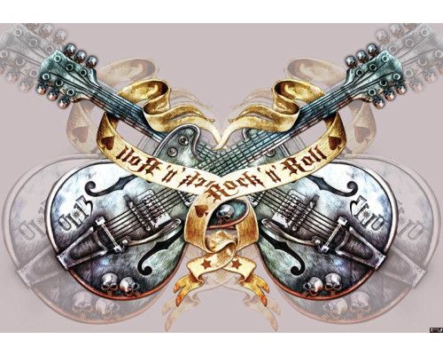 Gitaar rock en roll, fotobehang met gitaren en heavy metal vibes voor een stoere kamer.