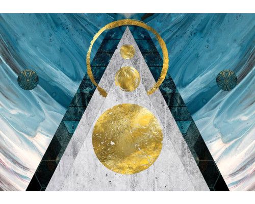 Fotobehang in art-decostijl, met geometrische vormen en goudkleurige elementen.