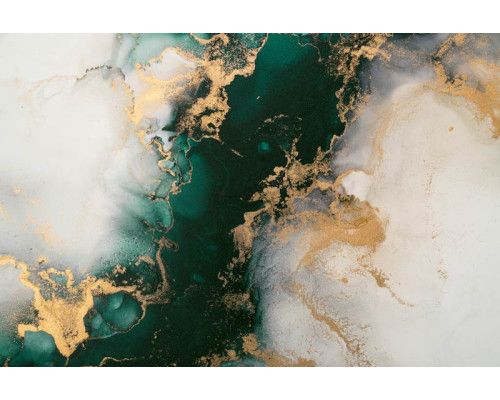 Fotobehang van een combinatie van goud en turquoise marmer, wat een unieke en rijke uitstraling geeft aan elk interieur.