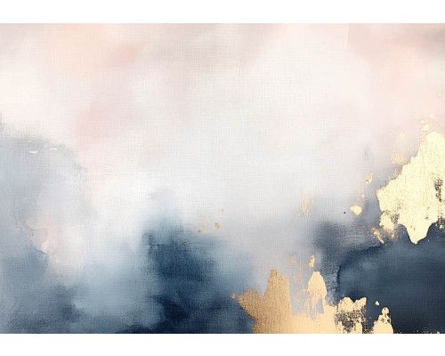 Fotobehang met subtiele goudaccenten op een achtergrond van zachte aquarelkleuren in groene en roze tinten.