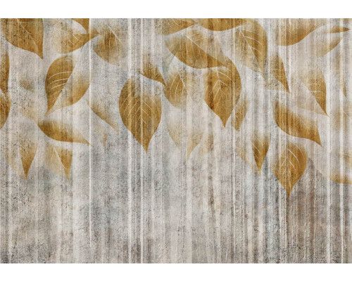 Fotobehang Gouden Bladeren op Ruw Beton