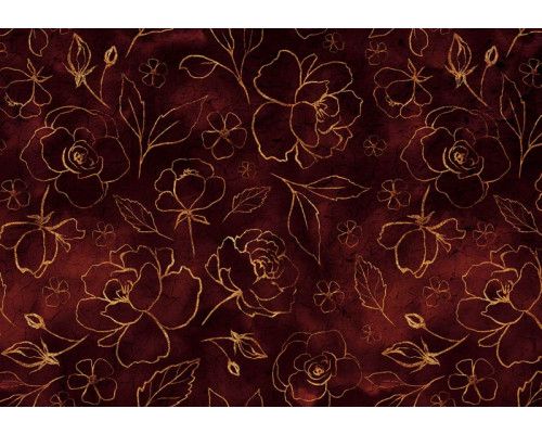 Fotobehang met gouden bloemen en bladeren, verfijnd schilderij met levendige kleuren voor een luxe uitstraling.