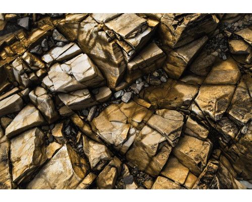 Fotobehang met gouden rotsen en rotsblokken, natuurgetrouw landschap.