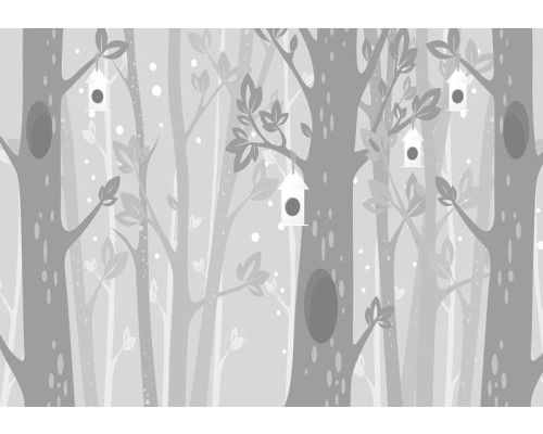 Fotobehang van grijze bomen in een sneeuwlandschap, winters en rustgevend.