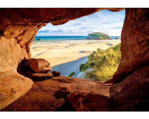 Grot met uitzicht op duinen, 3D-fotobehang voor een avontuurlijke en rustgevende sfeer.