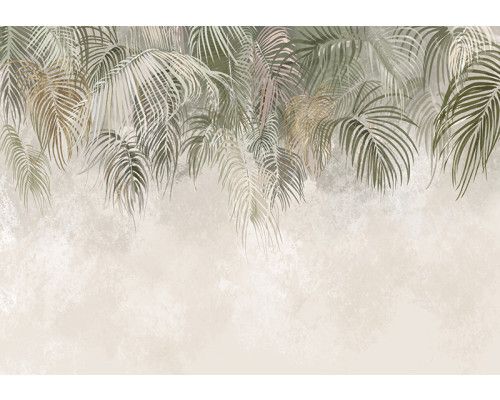 Fotobehang, Hangende palmbladeren groen beige bruin