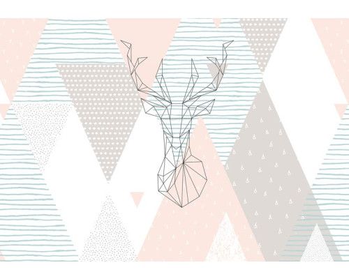 Fotobehang van herten in abstracte kunststijl, geometrisch en modern.