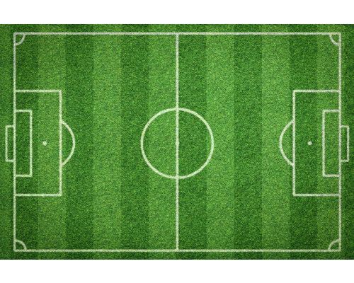 Fotobehang van een voetbalveld met helder groen gras, klaar voor een spannende wedstrijd.