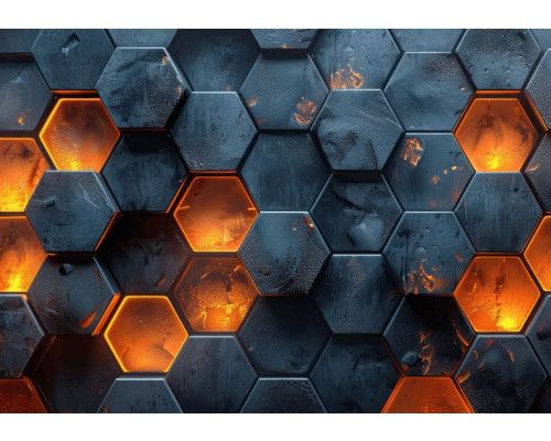 Fotobehang van een hexagon lava patroon, speciaal voor gamers.