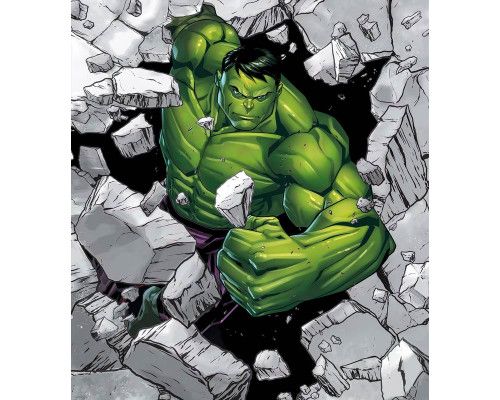 Fotobehang Hulk breaker, krachtige scène met Hulk uit Avengers.