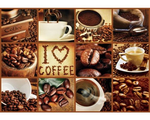 Collage van koffiebonen, fotobehang met een warme en rustgevende uitstraling voor keukens en cafés.