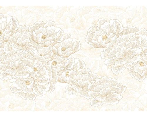 Een fotobehang met Japanse bloemen op een beige achtergrond, waarin delicate bloesems en verfijnde takken zorgen voor een serene en elegante uitstraling.