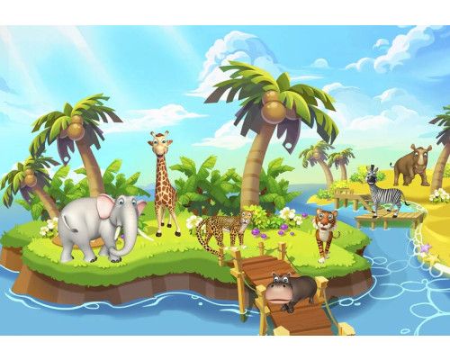 Fotobehang van jungledieren, perfect voor een babykamer.