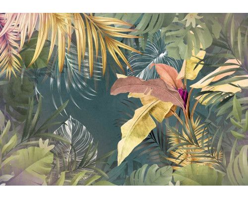 Jungle fotobehang met botanische planten en bladeren.