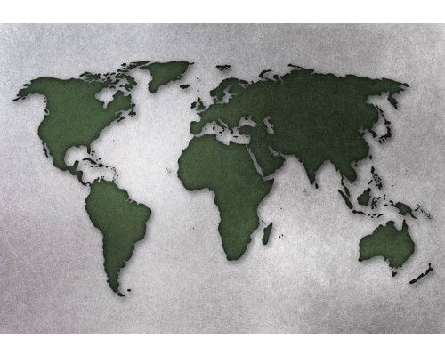 Fotobehang met een groene wereldkaart op een betonnen achtergrond, abstract ontwerp.