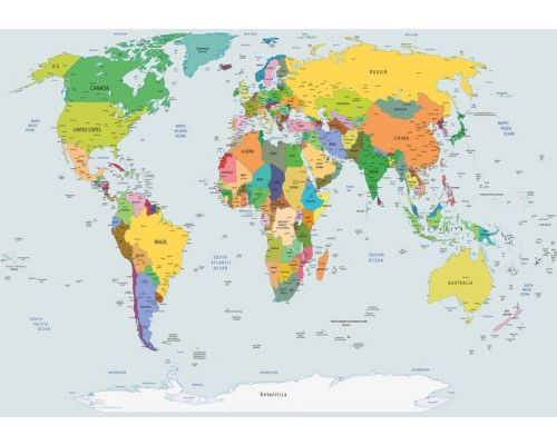 Wereldkaart van de aarde, fotobehang met een klassieke en globale weergave van de wereld.
