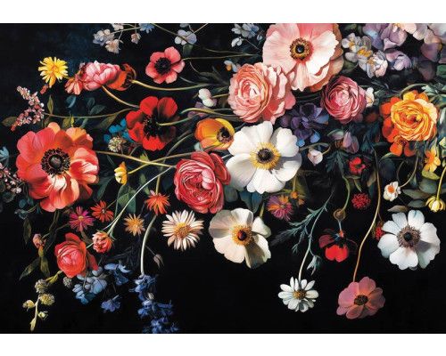 Fotobehang met artistieke palmbomen in zwart-witte illustratiestijl.