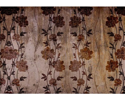 Klassieke bloemen in bruine tinten op fotobehang, rustiek en elegant.