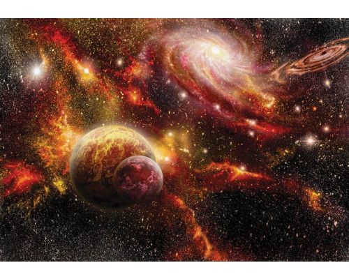 Kleurrijk universum met sterren en planeten, vastgelegd op dit fotobehang met een levendige weergave van het kosmos.