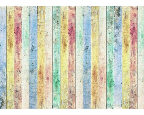 Fotobehang van kleurrijke houten panelen in een retro stijl.