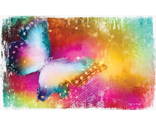 Fotobehang van een kleurrijke vlinder, weergegeven in een levendig kunstwerk.