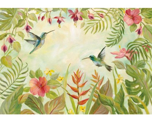 Fotobehang van kolibries in de jungle, met een exotische en kleurrijke uitstraling.