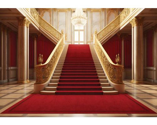 Fotobehang van een koninklijke trap in een paleis, met een focus op architectuur en elegantie.