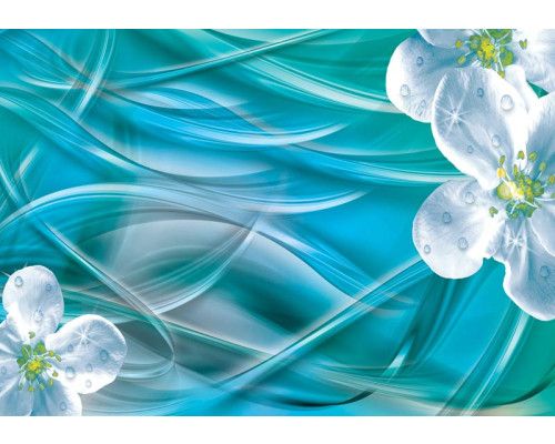 Magnolia-bloemen in abstracte kunstvorm, gecombineerd met diamanten op fotobehang.