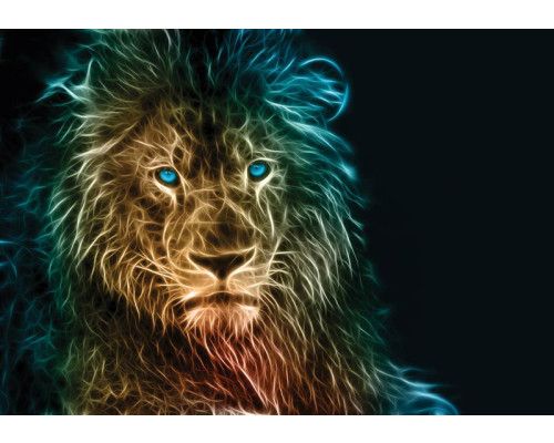 Fotobehang met een blauwe ogen van een leeuw, indrukwekkend dierenportret.