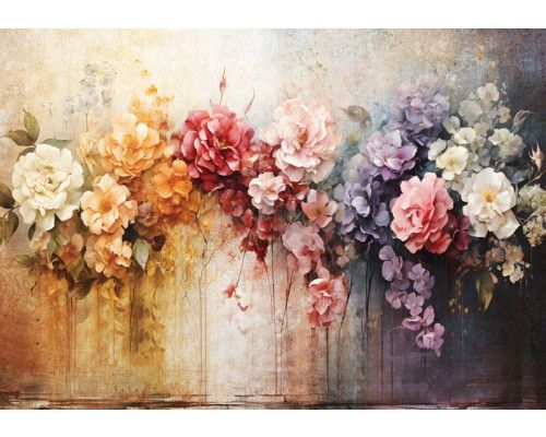 Luxe bloemenpracht tegen een betonnen achtergrond, afgebeeld op een fotobehang met een verfijnde kunstzinnige touch.