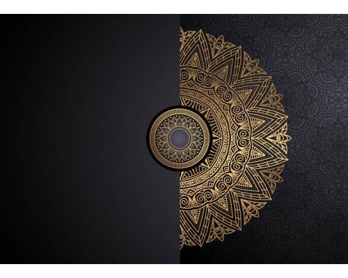 Een fotobehang met een luxe gouden mandala, waarin sierlijke patronen en verfijnde details in goud zorgen voor een spirituele en elegante uitstraling.