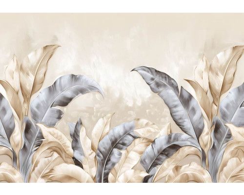 Fotobehang met luxe uitgewerkte junglebladeren in diepe groentinten en goudaccenten.