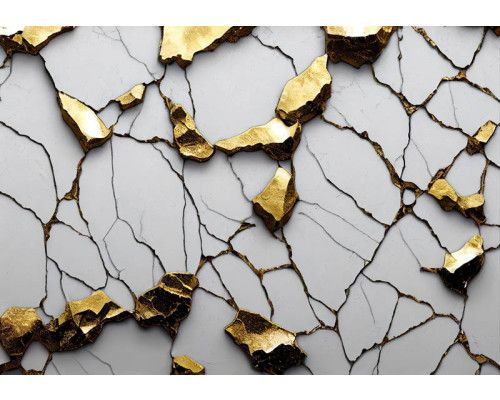 Fotobehang met 3D gouden en witte marmer details, dat zorgt voor een luxe en verfijnde uitstraling in de ruimte.