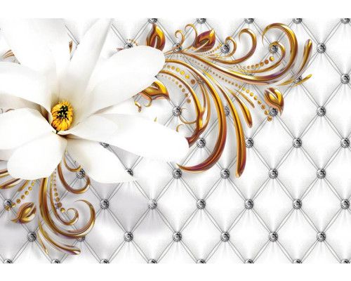 Goud en zilveren bloemenpatroon, fotobehang met een luxe en artistieke uitstraling voor een chique kamer.