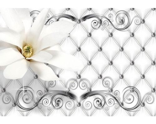 Luxe bloemenpatroon met zilveren accenten, abstract kunstfotobehang voor een elegante ruimte.