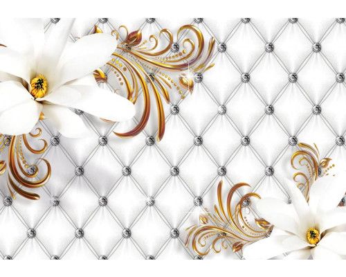 Fotobehang met gouden en zilveren bloemen, ideaal voor een moderne en luxueuze ruimte.