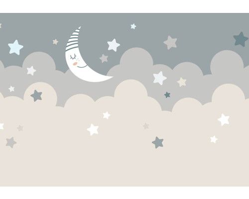 Fotobehang van de maan en sterren, met een magische betovering voor baby- en kinderkamers.