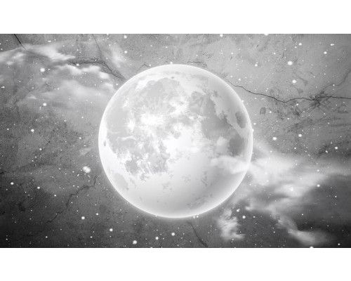 Fotobehang van de maan op een betonnen muur, industrieel en mystiek.