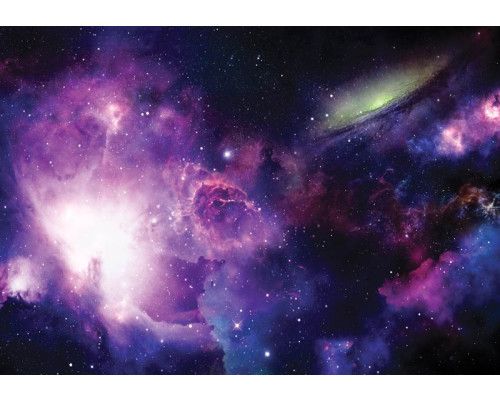 Magische melkwegstelsel vol sterren en planeten op dit fotobehang, met een mystieke en kosmische sfeer.