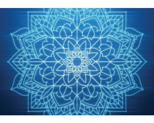 Blauw symmetrisch patroon van een mandala in abstracte kunststijl op fotobehang.