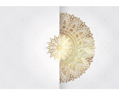 Mandala in gouden tinten, kunstzinnig en abstract weergegeven, fotobehang dat elegantie en mystiek toevoegt aan de ruimte.